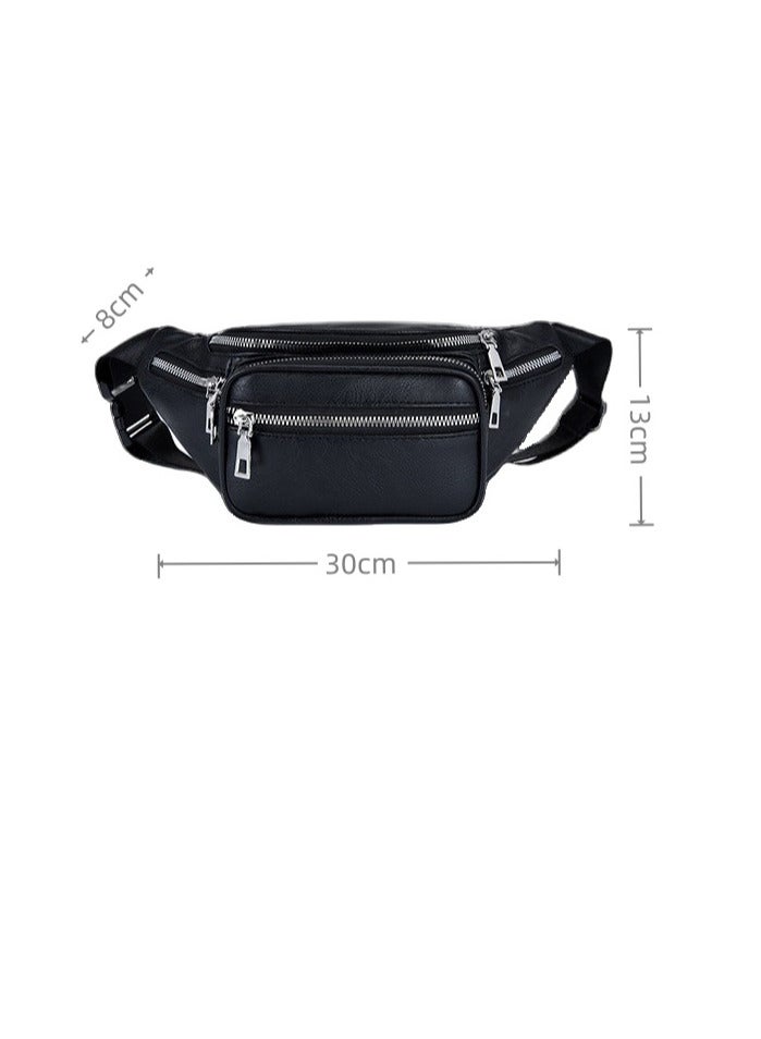 Adjustable waist bag made of stylish black waterproof material, large-capacity crossbody bag multi-functional outdoor sports running bag - Image 2