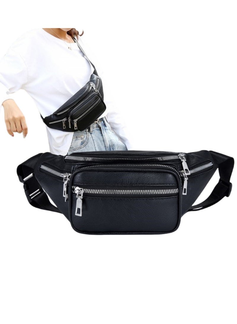 Adjustable waist bag made of stylish black waterproof material, large-capacity crossbody bag multi-functional outdoor sports running bag - Image 5