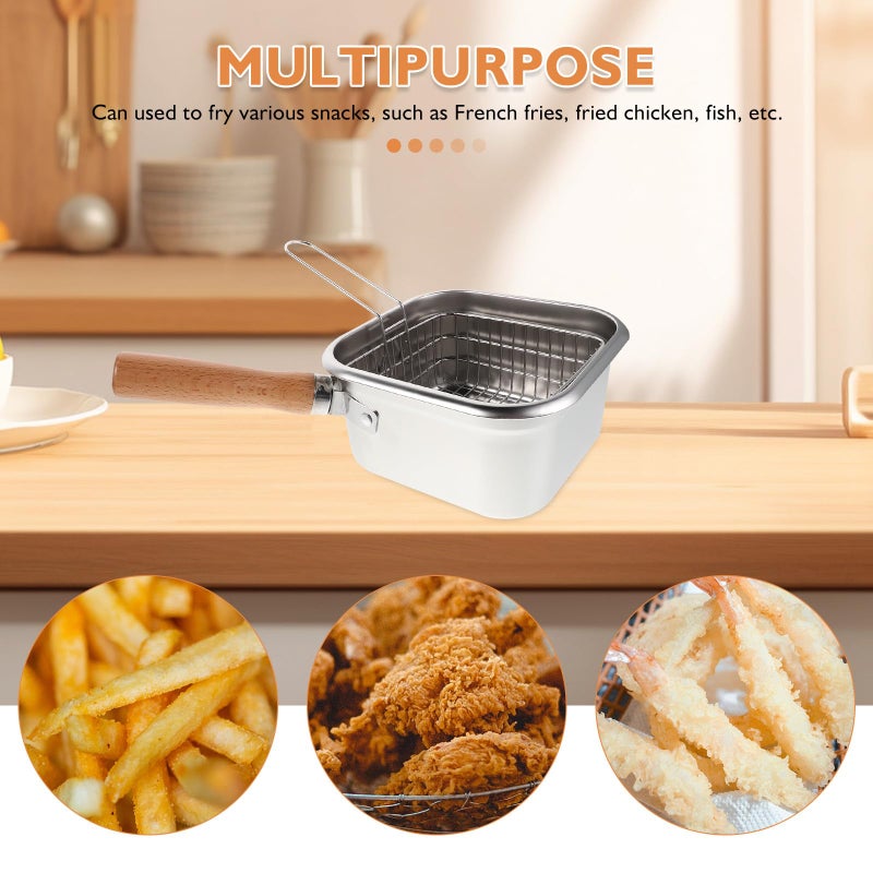 Stainless Steel Deep Fryer Pot With Basket For Stove Home Kitchen And Outdoor Cooking - Image 4