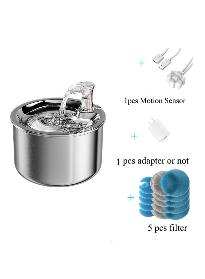 نافورة قطة أوتوماتيكية من الفولاذ المقاوم للصدأ سعة 2 لتر لشرب المياه المتدفقة لكلاب مرشح ذكي لشرب الحيوانات الأليفة مع جهاز استشعار - Image 1