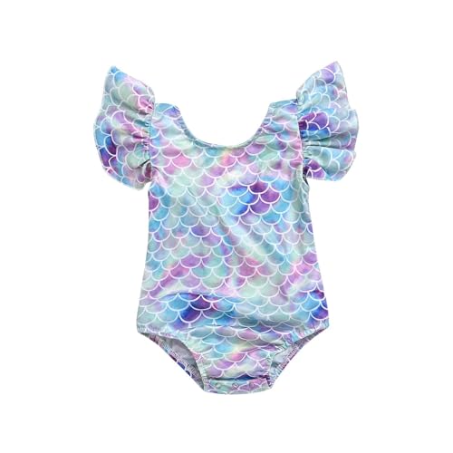 HiHa Toddler Girl Baby Ruffles Mermaid Fish Scale Swimsuit One Piece Swimwear Bathing Sunsuit (One Piece, 6-12months) - Image 2