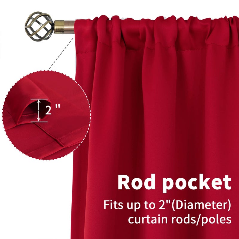 BGment بئسة قضيب جيب الستائر Red Blackout لغرفة النوم - الغرفة المعزولة الحرارية ستارة غامق لغرفة المعيشة 52 × 84 بوصة 2 لوحات حمراء - Image 4