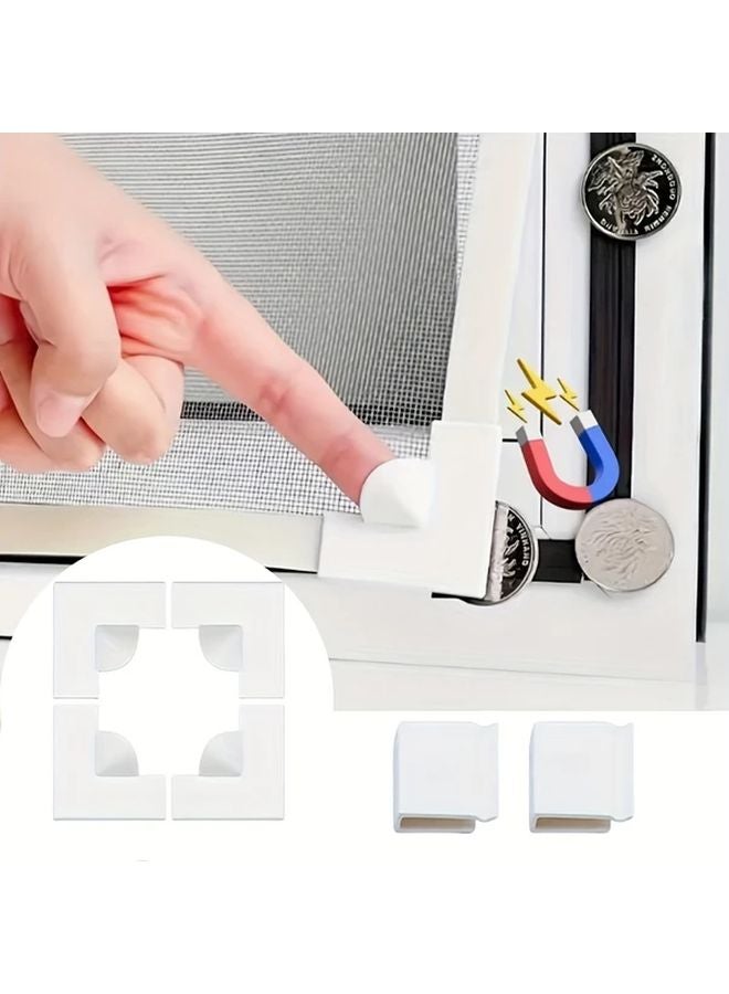 1Set White Magnetic Window Screen Corner Repair Kit With 4 Reinforced Handles 2 Wind Clips - Image 2