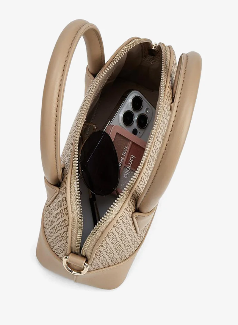 Flora Bella By Shoexpress Beige Flora Bella Monogram Bag With Double Handles, Hanging Charm, And Additional Shoulder Strap for Women | Best Price UAE