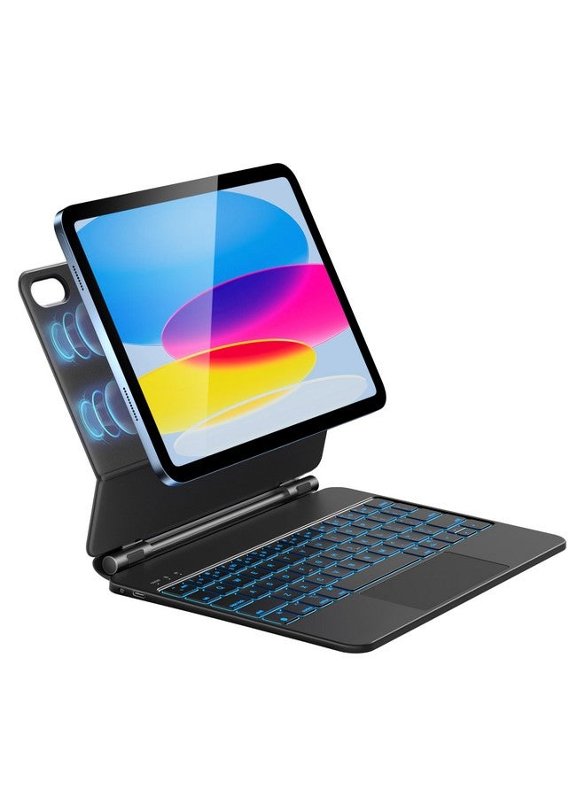 هوو حافظة لوحة مفاتيح HOU لجهاز iPad A16 11/10، حامل مغناطيسي سحري، تصميم عائم، محاور متينة، لوحة تتبع متعددة اللمس، إضاءة خلفية 7 ألوان، بولي يوريثان مقاوم للبقع، بلوتوث  - Image 1