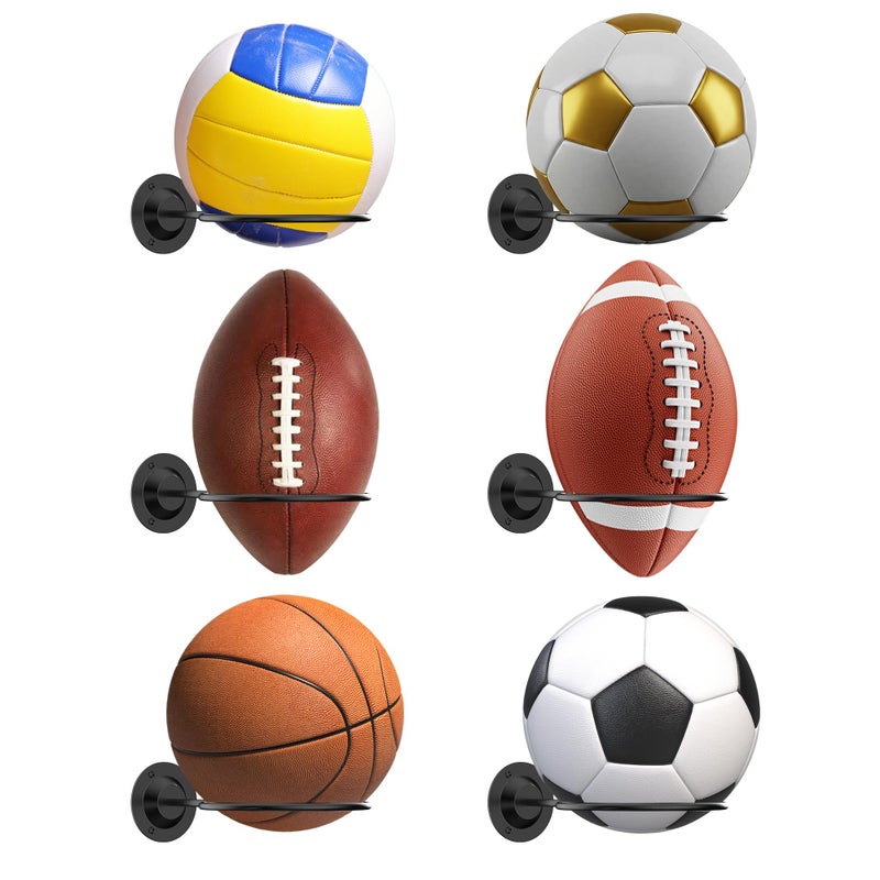 S SUCHEK Basketball Holder Wall Mount, Ball Holder Wall Mount, Ball Display Wall Storage for Basketball, Soccer Ball, Volleyball, Football, Rugby(4 Pieces, Black) - Image 1