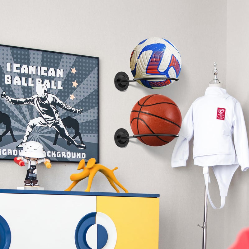 S SUCHEK Basketball Holder Wall Mount, Ball Holder Wall Mount, Ball Display Wall Storage for Basketball, Soccer Ball, Volleyball, Football, Rugby(4 Pieces, Black) - Image 5