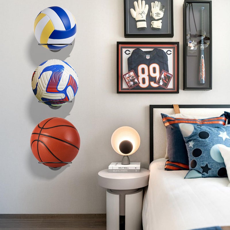 S SUCHEK Basketball Holder Wall Mount, Ball Holder Wall Mount, Ball Display Wall Storage for Basketball, Soccer Ball, Volleyball, Football, Rugby(4 Pieces, Black) - Image 3