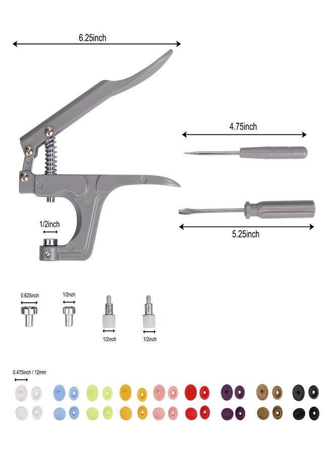 LBTEE Plastic Snap Fastener Kit with Plier Screwdriver Awl and Storage Case, 100 Sets Snaps, 9 Colors T5 Buttons, 12mm Cap. Snap Plier for T3(10mm), T5(12mm), T8(15mm) Buttons - Image 5