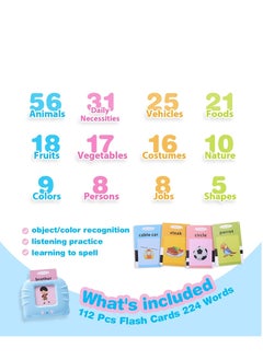 Haidue 112 Cards Talking Flash Cards for Toddlers 2-4 Years ,Educational Toys for 1 2 3 4 Year Old - Speech Therapy Toys Learning Animals Shape Color, Learning Cards Machine Birthday Gift for Ages 1-4  - Image 2