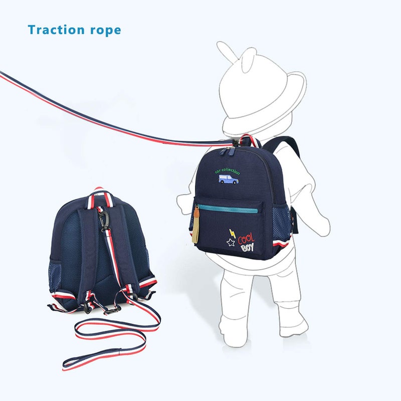 willikiva Cartoon Bus 12 Kindergarten Backpack for Kids Girls and Boys,Waterproof Preschool Toddler Backpack Wiht Leash and Safety Harness(Deep Blue) - Image 4