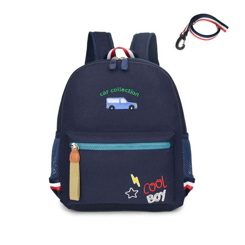 willikiva Cartoon Bus 12 Kindergarten Backpack for Kids Girls and Boys,Waterproof Preschool Toddler Backpack Wiht Leash and Safety Harness(Deep Blue) - Image 1