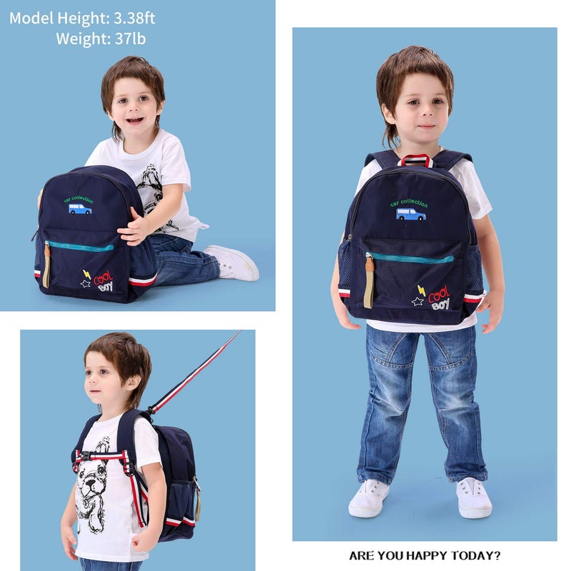 willikiva Cartoon Bus 12 Kindergarten Backpack for Kids Girls and Boys,Waterproof Preschool Toddler Backpack Wiht Leash and Safety Harness(Deep Blue) - Image 3