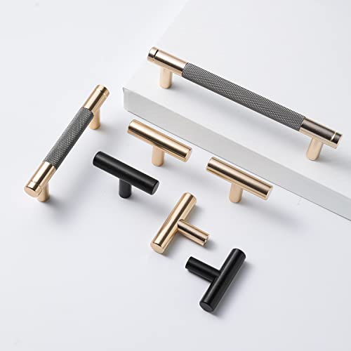 Gutuwellea 50 Pack 5 Inch 128 mm Knurled Cabinet Handles Cabinet Pulls Aluminum Handles Knurled Drawer Pulls Gold and Grey Oxidation Finish with Diamond Pattern 6" Length (5" Hole Center) - Image 3
