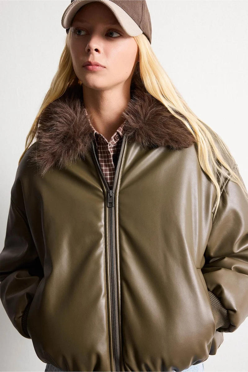 Balloon Fit Waterproof Faux Leather Jacket