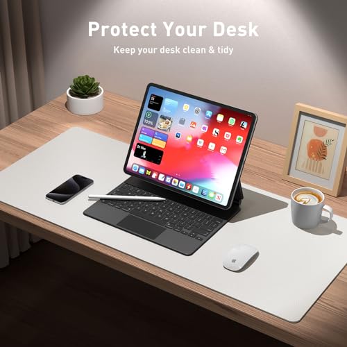 Aothia Leather Desk Pad Protector, Mouse Pad, Office Desk Mat, Non-Slip PU Leather Desk Blotter, Laptop Desk Pad, Waterproof Desk Writing Pad for Office and Home (23.6" x 13.7", Off-White) - Image 3