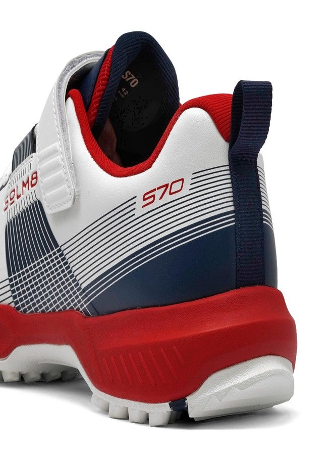 SOLM8 S70 Shoes for Men – Rubber Cleats for Turf & Grass, Secure-Fit Strap, Gel Cushion Insole, Reinforced Toe Guard – Bowler Performance Footwear Red Navy - Image 5