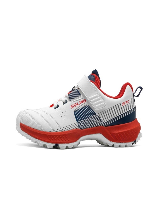 SOLM8 S70 Shoes for Men – Rubber Cleats for Turf & Grass, Secure-Fit Strap, Gel Cushion Insole, Reinforced Toe Guard – Bowler Performance Footwear Red Navy - Image 4