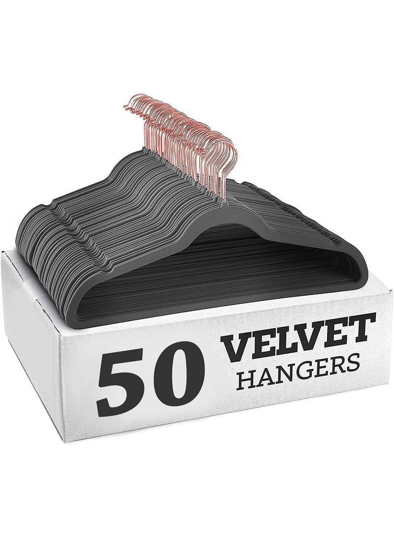 Y&D Grey Rose Gold 50-Piece Flocking Clothes Drying Magic Anti Wrinkle Multi Function Anti Slip Hanger  - Image 1