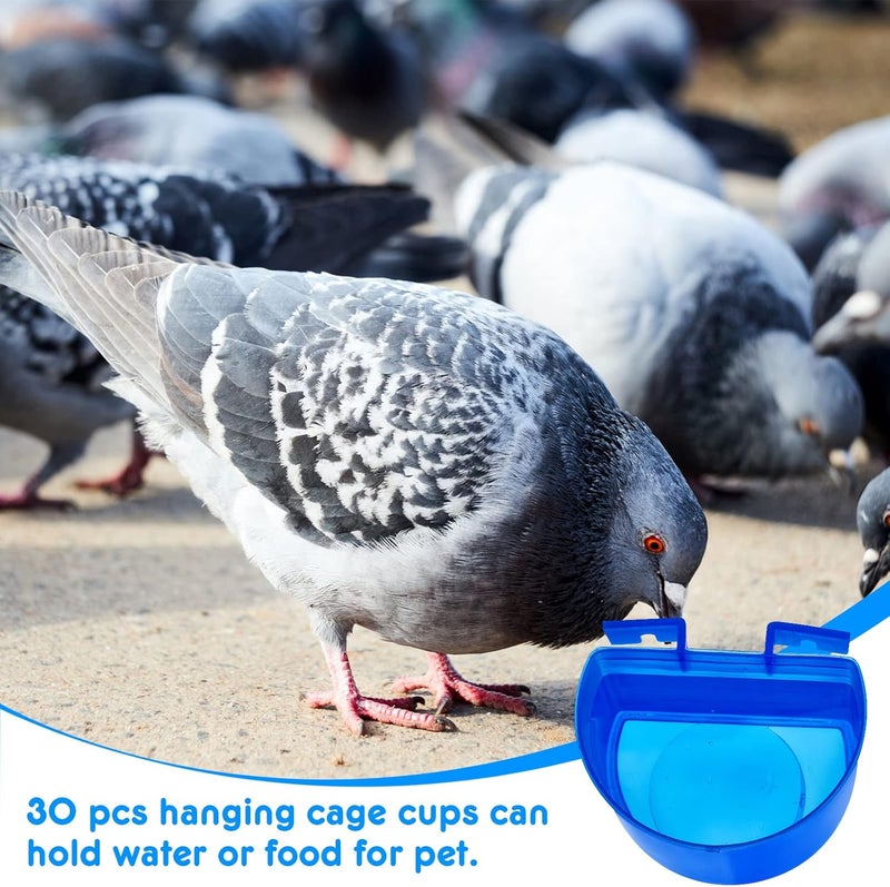 Suclain 30 Pcs Cage Cups Bird Feeders Chicken Water Feeder Bunny Food Bowl Plastic Seed Bowl Hanging Chicken Feeding Watering Dish Feeders, Bird Cage Feeding Cups for Parrot Parakeet Pet Poultry Pigeon, Blue - Image 3