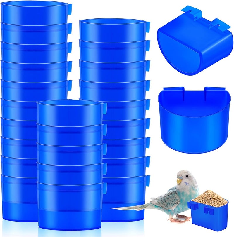 Suclain 30 Pcs Cage Cups Bird Feeders Chicken Water Feeder Bunny Food Bowl Plastic Seed Bowl Hanging Chicken Feeding Watering Dish Feeders, Bird Cage Feeding Cups for Parrot Parakeet Pet Poultry Pigeon, Blue - Image 1