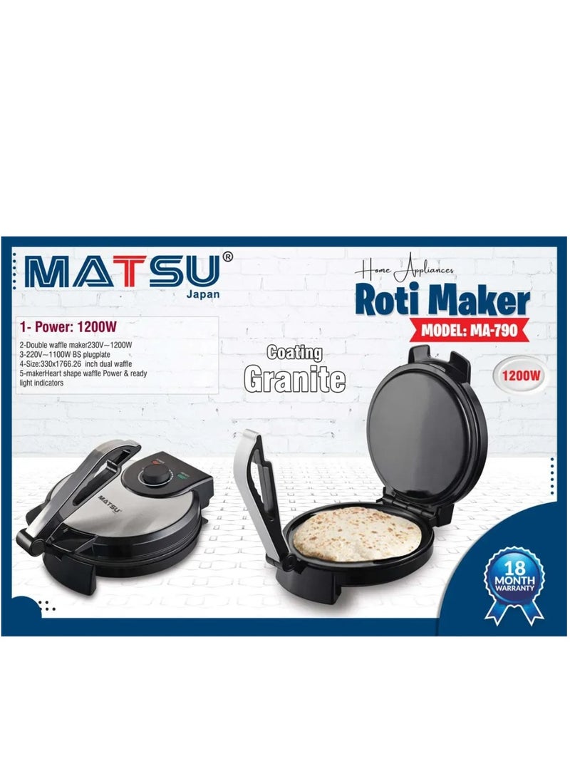 Generic - MATSU 10-Inch Electric Roti Maker – 1200W Non-Stick Chapati Press with Stainless Steel Housing – Adjustable Temperature Control – Dual Power/Ready Indicator Lights – Safety Lock – Cool-Touch Handle – Easy to Clean Flatbread Maker – 220-240V UAE-Compatible Kitchen Appliance - Image 1
