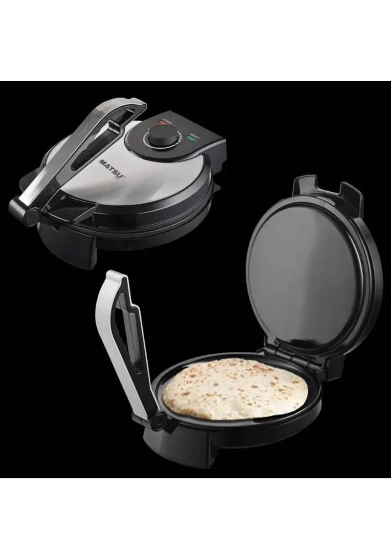 Generic - MATSU 10-Inch Electric Roti Maker – 1200W Non-Stick Chapati Press with Stainless Steel Housing – Adjustable Temperature Control – Dual Power/Ready Indicator Lights – Safety Lock – Cool-Touch Handle – Easy to Clean Flatbread Maker – 220-240V UAE-Compatible Kitchen Appliance - Image 1