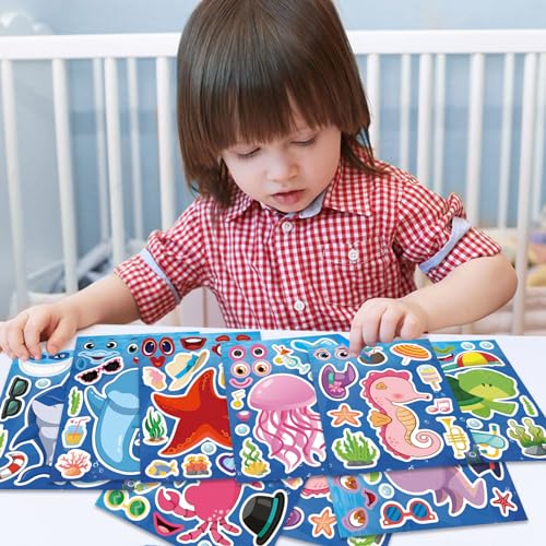 DUJAA 24 Sheets Ocean Stickers for Kids, Make Your Own Sea Animal Mix and Match Sticker Sheets, Make a Face Stickers for Kids Activities Supplies Crafts - Image 4