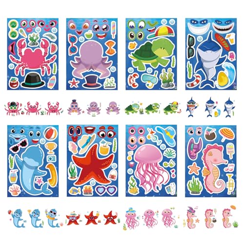 DUJAA 24 Sheets Ocean Stickers for Kids, Make Your Own Sea Animal Mix and Match Sticker Sheets, Make a Face Stickers for Kids Activities Supplies Crafts - Image 5