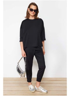 trendyol Black Oversize/Wide Pattern Knitted Sweatshirt/Pants Top-Bottom Set  - Image 1