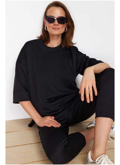trendyol Black Oversize/Wide Pattern Knitted Sweatshirt/Pants Top-Bottom Set  - Image 2