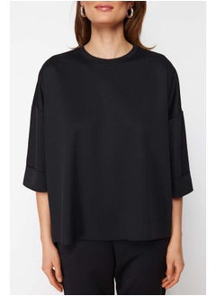 trendyol Black Oversize/Wide Pattern Knitted Sweatshirt/Pants Top-Bottom Set  - Image 4