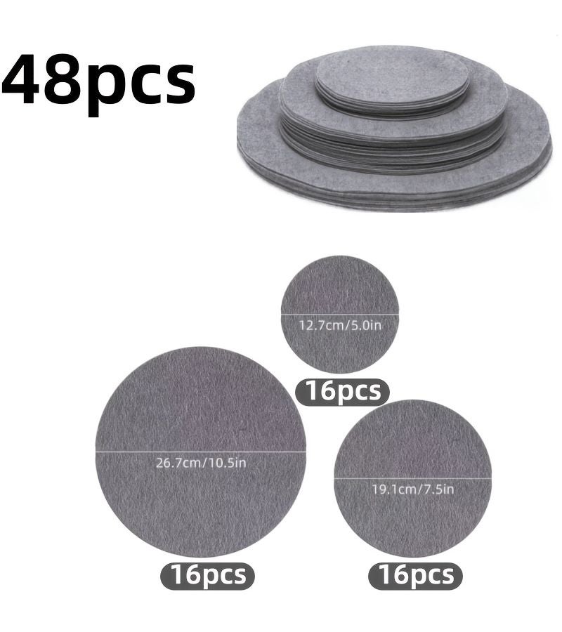 Grey 48pcs Round Felt Pads for Flat Surfaces Tableware and Stacking Pots and Pans - Image 1