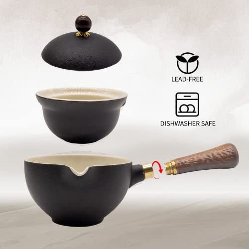 LURRIER Porcelain Chinese Gongfu Tea Set,Portable Teapot Set with 360 Rotation Tea maker and Infuser,Portable All in One Gift Bag for Travel,Home,Gifting,Outdoor and Office (Black) - Image 4