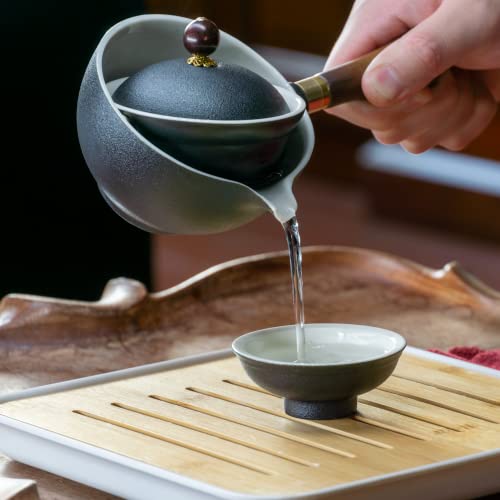 LURRIER Porcelain Chinese Gongfu Tea Set,Portable Teapot Set with 360 Rotation Tea maker and Infuser,Portable All in One Gift Bag for Travel,Home,Gifting,Outdoor and Office (Black) - Image 5