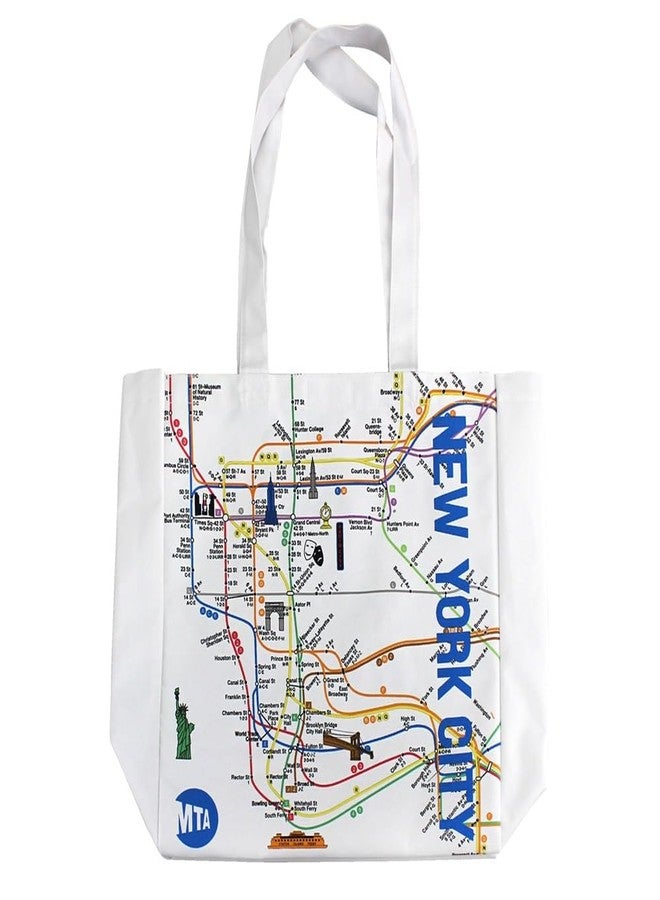 Artisan Owl MTA Subway Map Polyester Reusable Tote Bag - Lightweight and Durable (White)