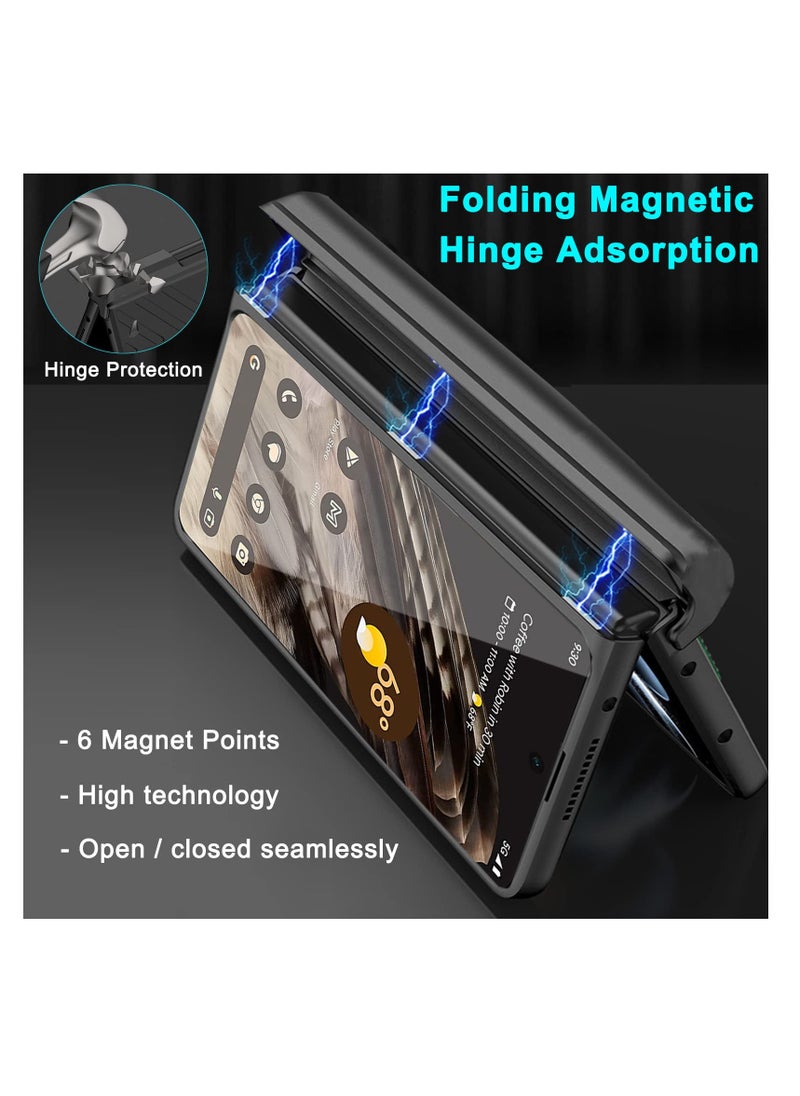Excefore - Compatible for Google Pixel Fold Phone Case, Magnetic Case with Screen Protector & Hand Strap, Silver Heavy Duty Shock-Absorption Hard Matte Cover, With Built-In Stand, for Pixel Fold Case - Image 1