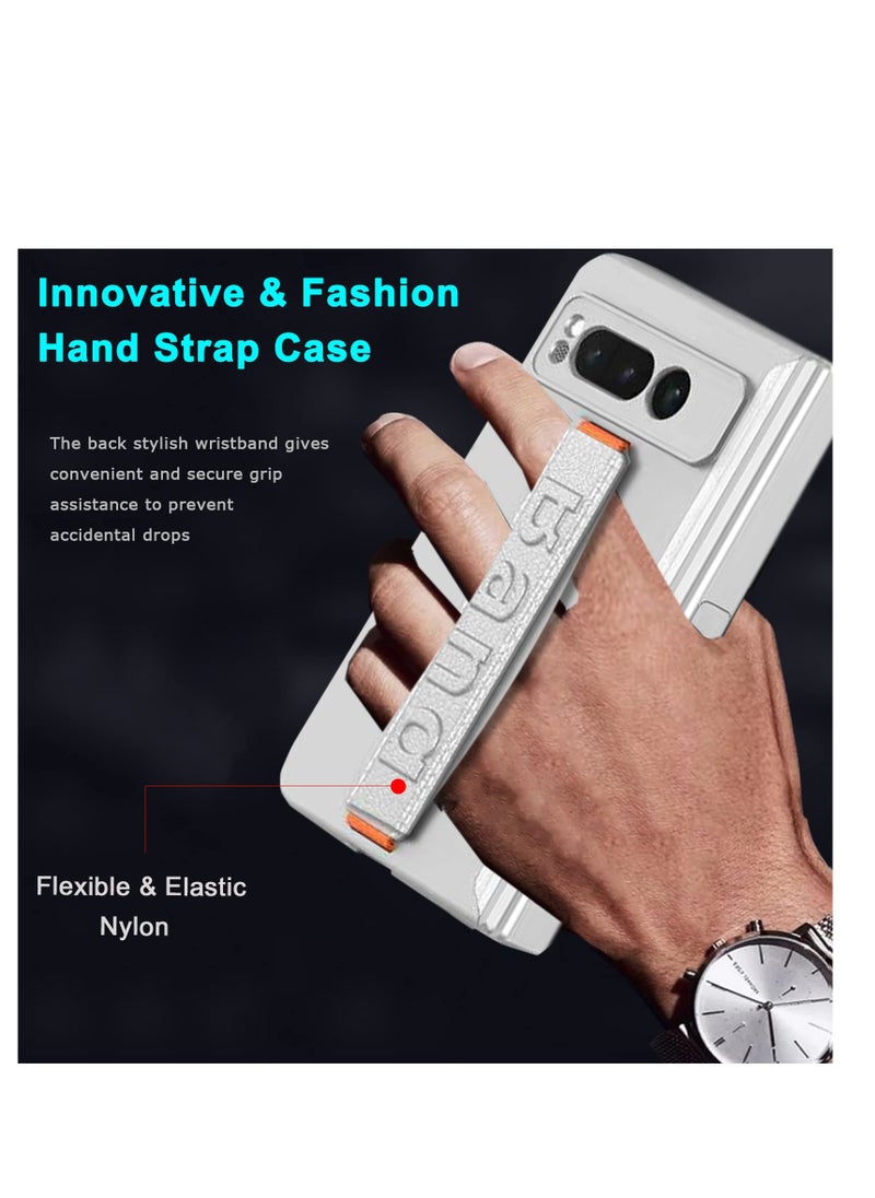 Excefore - Compatible for Google Pixel Fold Phone Case, Magnetic Case with Screen Protector & Hand Strap, Silver Heavy Duty Shock-Absorption Hard Matte Cover, With Built-In Stand, for Pixel Fold Case - Image 1