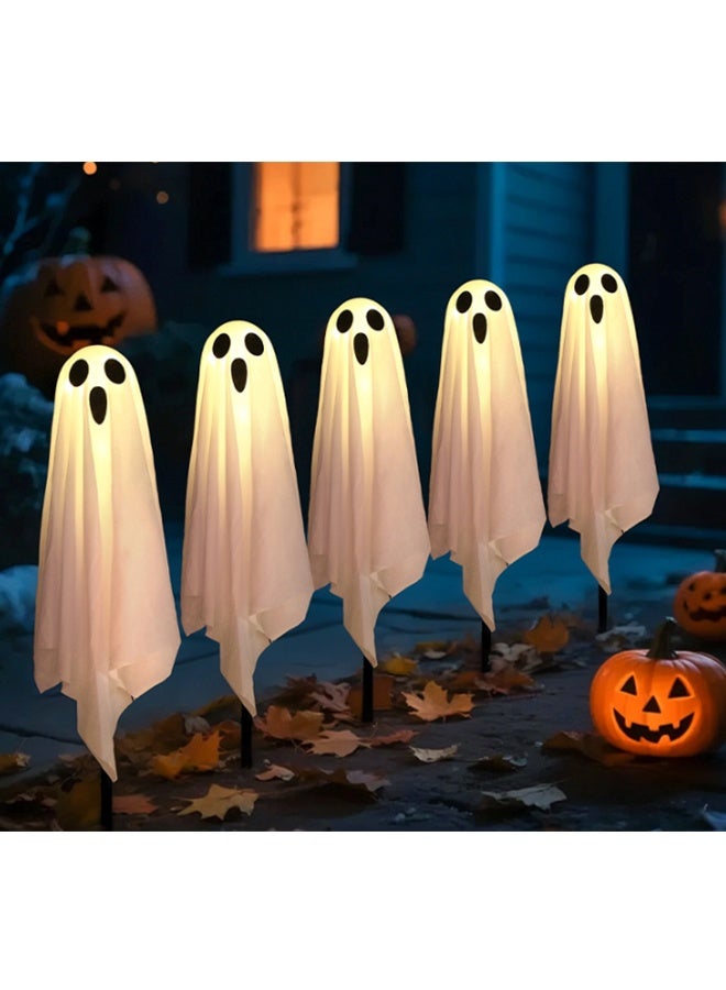 JCB CHIC أضواء أشباح الهالوين، 5 قطع أضواء أشباح الهالوين، زينة أشباح الهالوين مع أضواء LED لحفلات الهالوين، الحديقة، الزينة الخارجية - Image 1