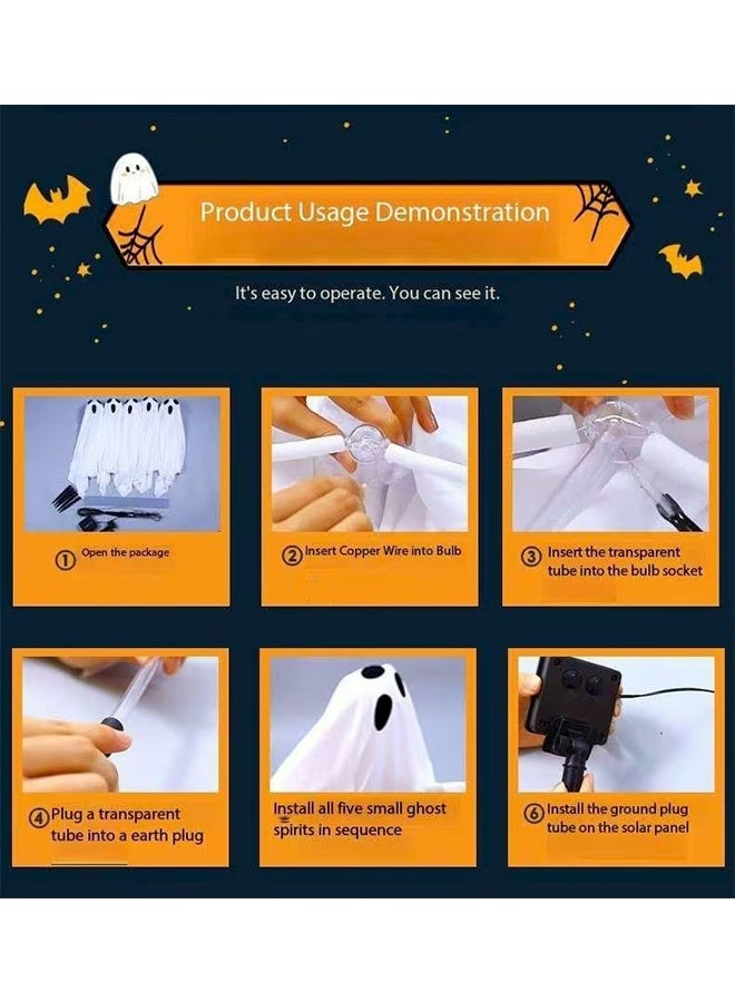 JCB CHIC أضواء أشباح الهالوين، 5 قطع أضواء أشباح الهالوين، زينة أشباح الهالوين مع أضواء LED لحفلات الهالوين، الحديقة، الزينة الخارجية - Image 4