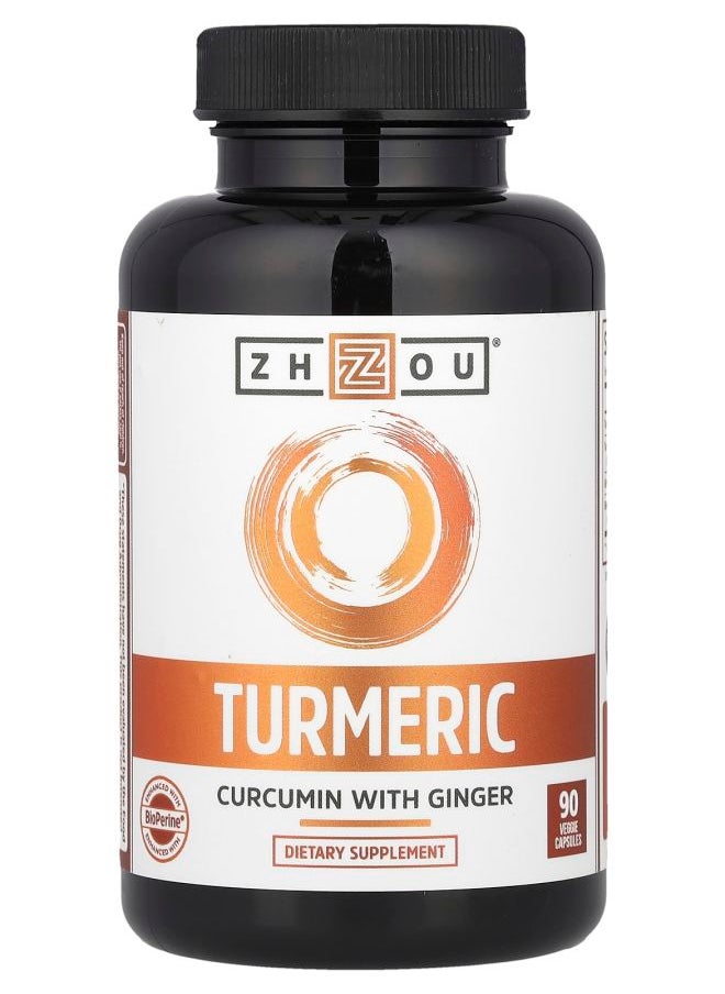 Zhou Nutrition Turmeric Curcumin with Ginger 90 Veggie Capsules 