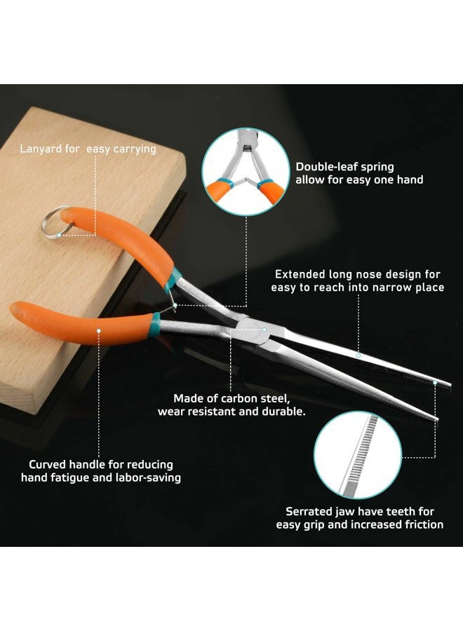 SPEEDWOX Extra Long Needle Nose Pliers with Anti-Loss Lanyard Needle Remover Pliers with Serrated Jaw for Jewelry Making, Bending Wire and Small Object Gripping for Hard to Reach Narrow Spaces - Image 2