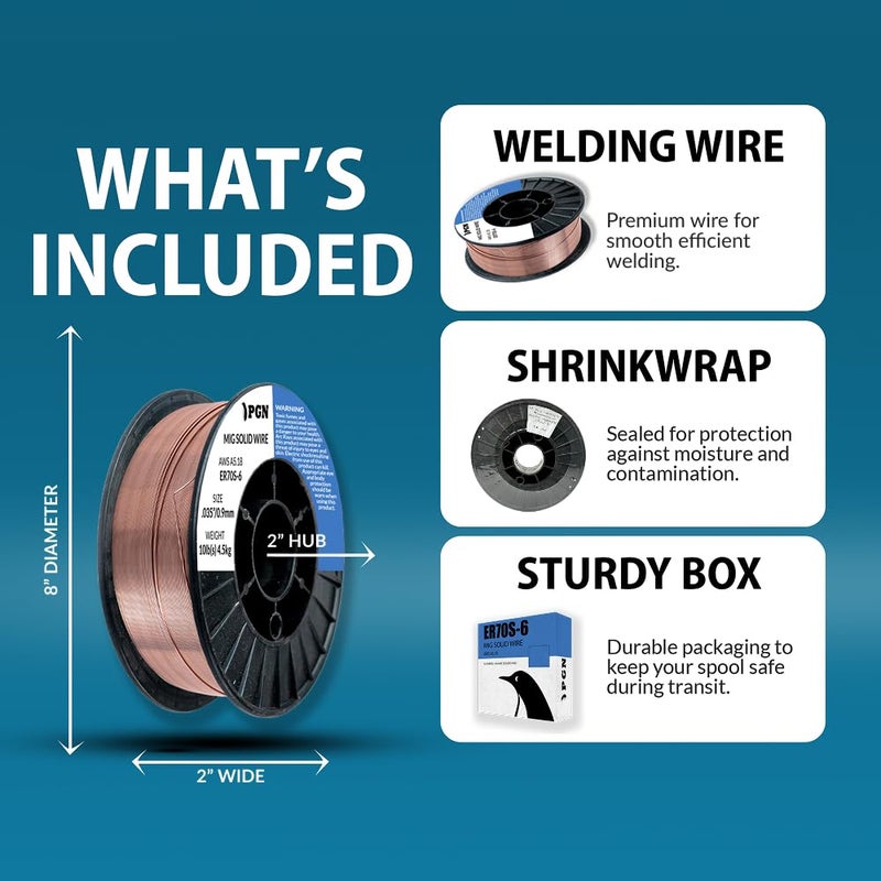 PGN Bearings PGN Solid MIG Welding Wire ER70S6 035 Inch 10 Pound Spool Mild Steel MIG Wire with Low Splatter and High Levels of Deoxidizers For All Position Gas Welding - Image 4