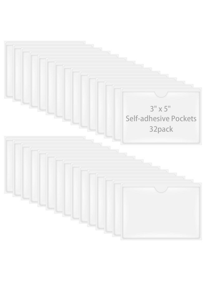 Antner 32 Pack Selfadhesive Index Card Pockets For 3" X 5" Card Clear Plastic Labels Holders Top Open For Loading Card Holder For Storage Bins Library And Locker (3.74 X 5.3 Inches)  - Image 1