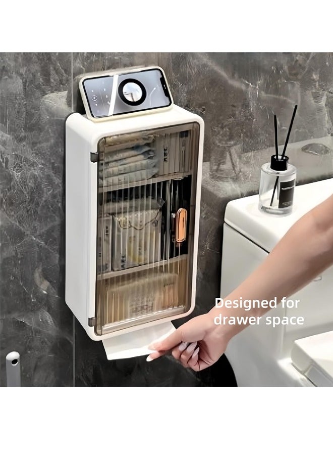 Generic - Wall-Mounted Tissue Box Bathroom Storage Rack,Large Capacity No Drilling Bathroom Storage Shelf Wall-Mounted Bathroom Organizer Rack Dust and Moisture Proof Shelf For Cosmetics Multi functional large capacity roll paper storage box - Image 1