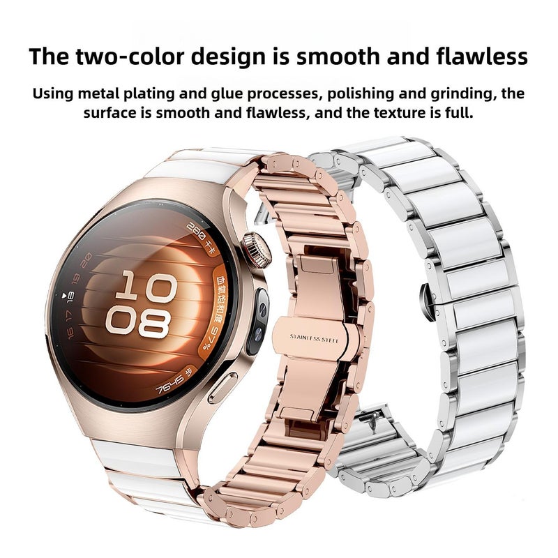 erorex For Huawei Watch 5 42Mm Butterfly Buckle Ceramic White Metal Watch Band(Silver White) - Image 4