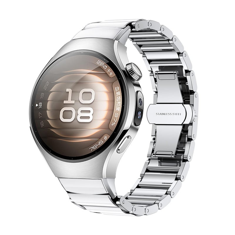 erorex For Huawei Watch 5 42Mm Butterfly Buckle Ceramic White Metal Watch Band(Silver White) - Image 1