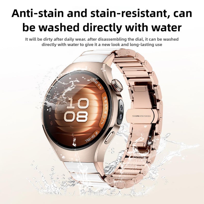 erorex For Huawei Watch 5 42Mm Butterfly Buckle Ceramic White Metal Watch Band(Silver White) - Image 5