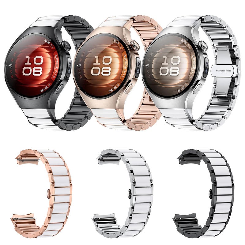 erorex For Huawei Watch 5 42Mm Butterfly Buckle Ceramic White Metal Watch Band(Silver White) - Image 3