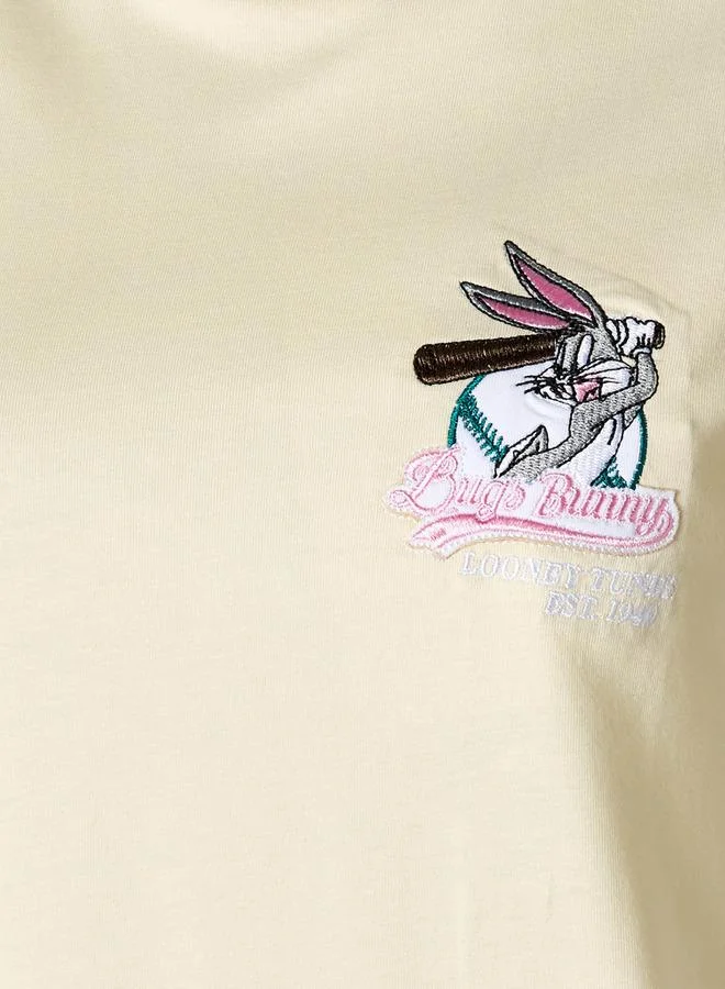SP Characters Cotton T shirt with Bugs Bunny Embroidery